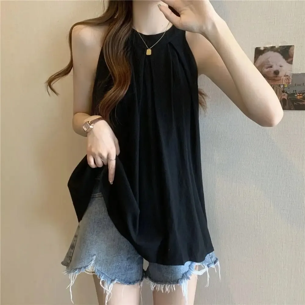 Sleeveless Off Shoulder Loose Korean Tops Tees Women Clothing New Simplicity Youth Street Casual T Shirts Sweet Trend Summer