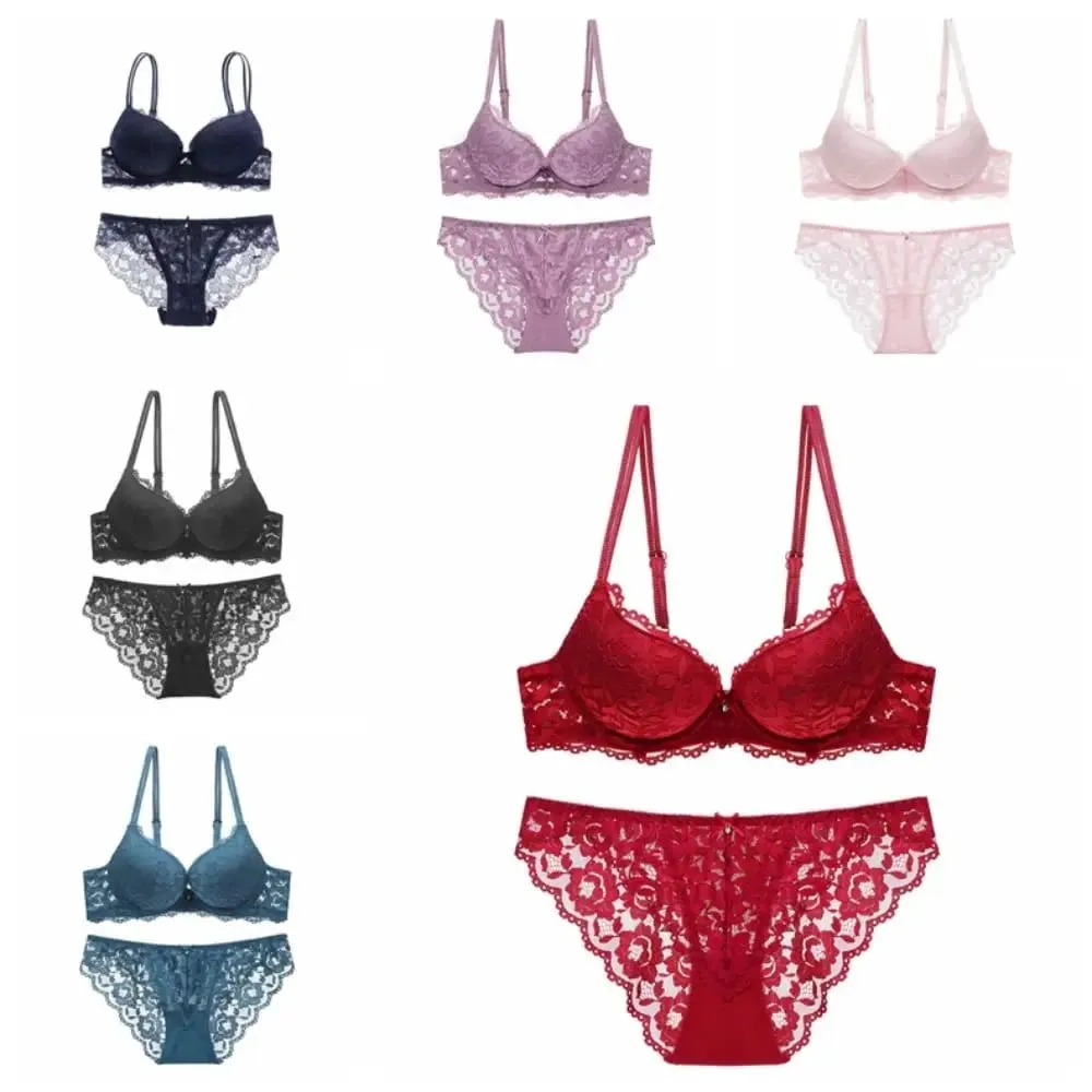 Comfortable Mesh Lace Flower Bra Low Waist Bowknot Bra Panties Set Lingerie Intimates Seamless Underwear Set Girl — image 4