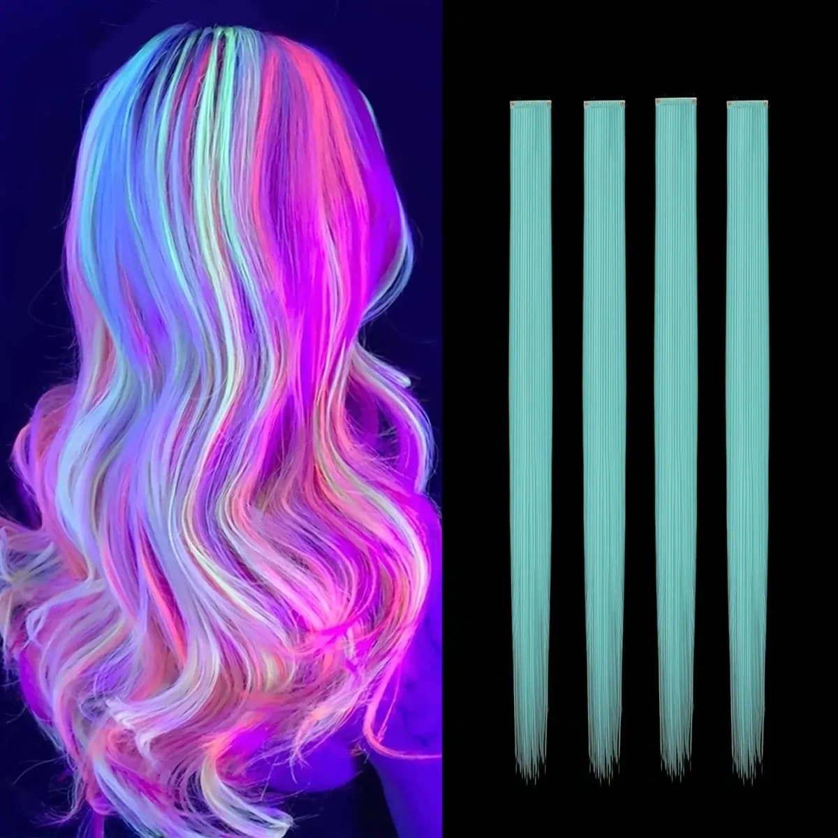 4-Pieces Synthetic Hair Extensions with Luminous Fluorescent Glow for Women - Clip-In Smooth & Soft Easy to Wear for Parties — image 10