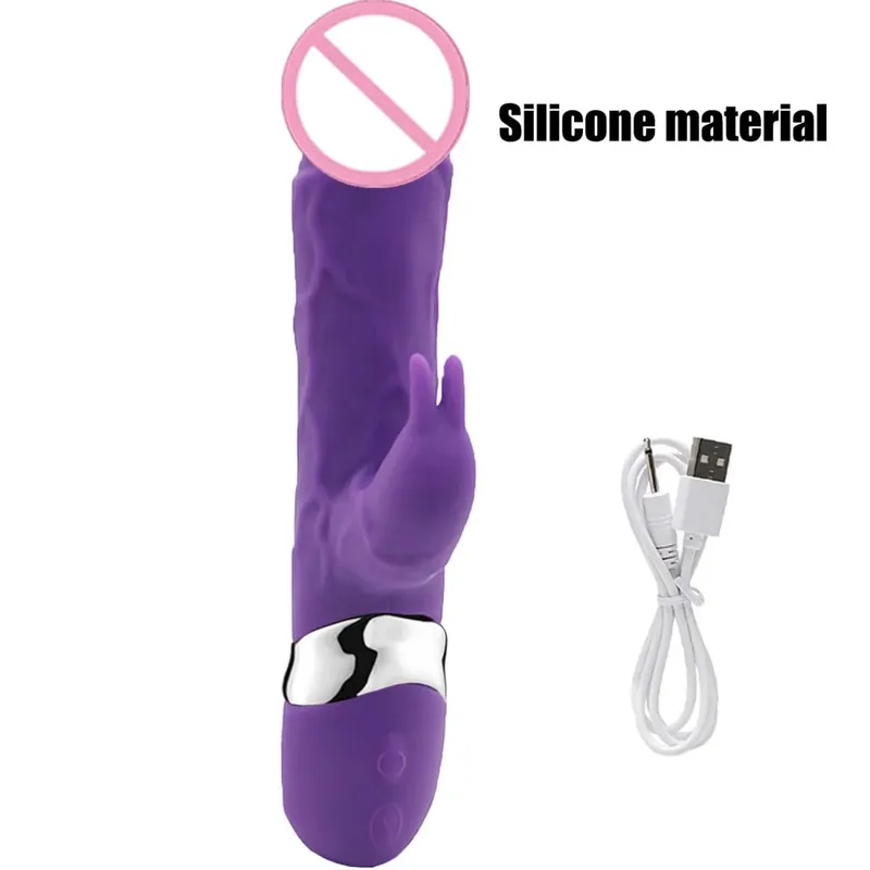 Silicone Rabbit Vibrator 3-in-1 G-Spot Clit Anal Beads Stimulator 10 Modes Thrusting Vibrating Sex Toy for Women