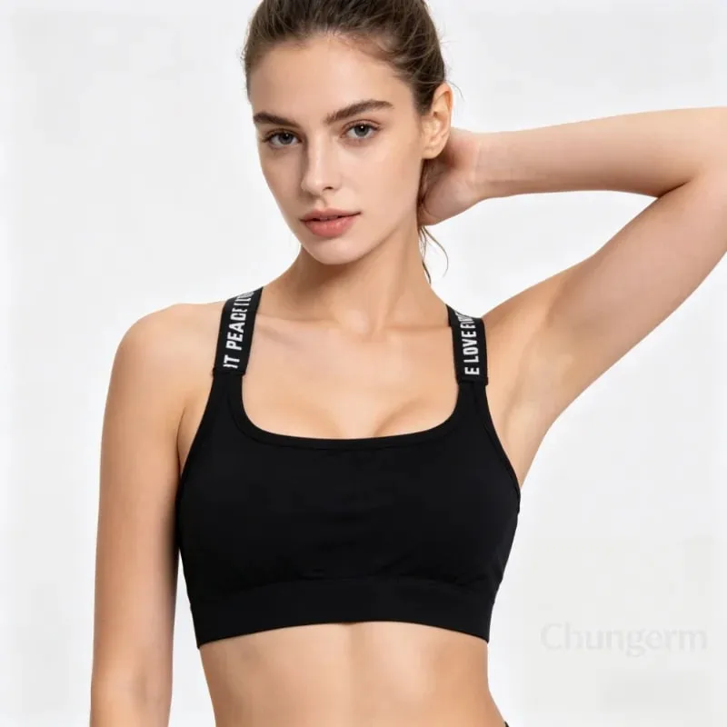 Comfortable Workout Activewear Without Underwire Sports Underwear Women Yoga Fitness Seamless Crop Top Wide Letter — image 6