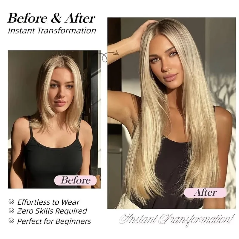 24Inch Synthetic 6pcs/set Long Straight Hair Extension Increasing Volume Extending Soft Comfortable Hairpiece for Women