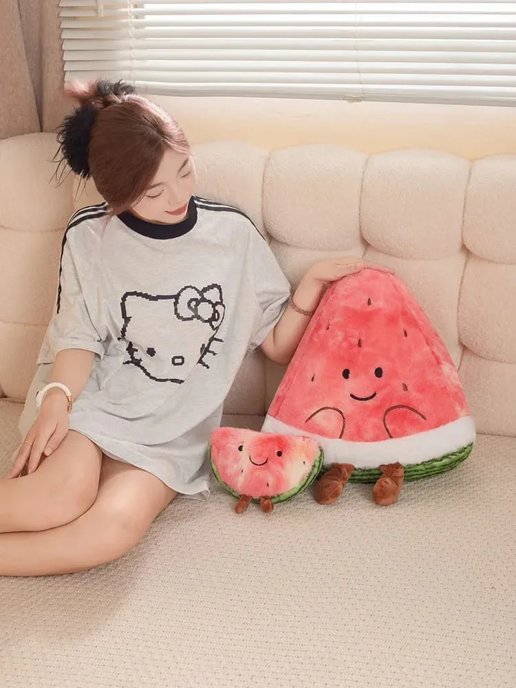 23/45cm Cute Watermelon Slice Plush Pillow Smiling Face Cute Triangular Fruit Red Cushion with Legs Plushie Decoration Gift