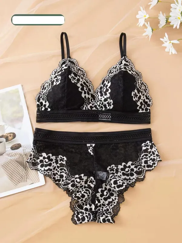 Sexy Lace Lingerie Set Thin Mold Cup No Steel Ring Comfortable Push Up Bra Set For Women