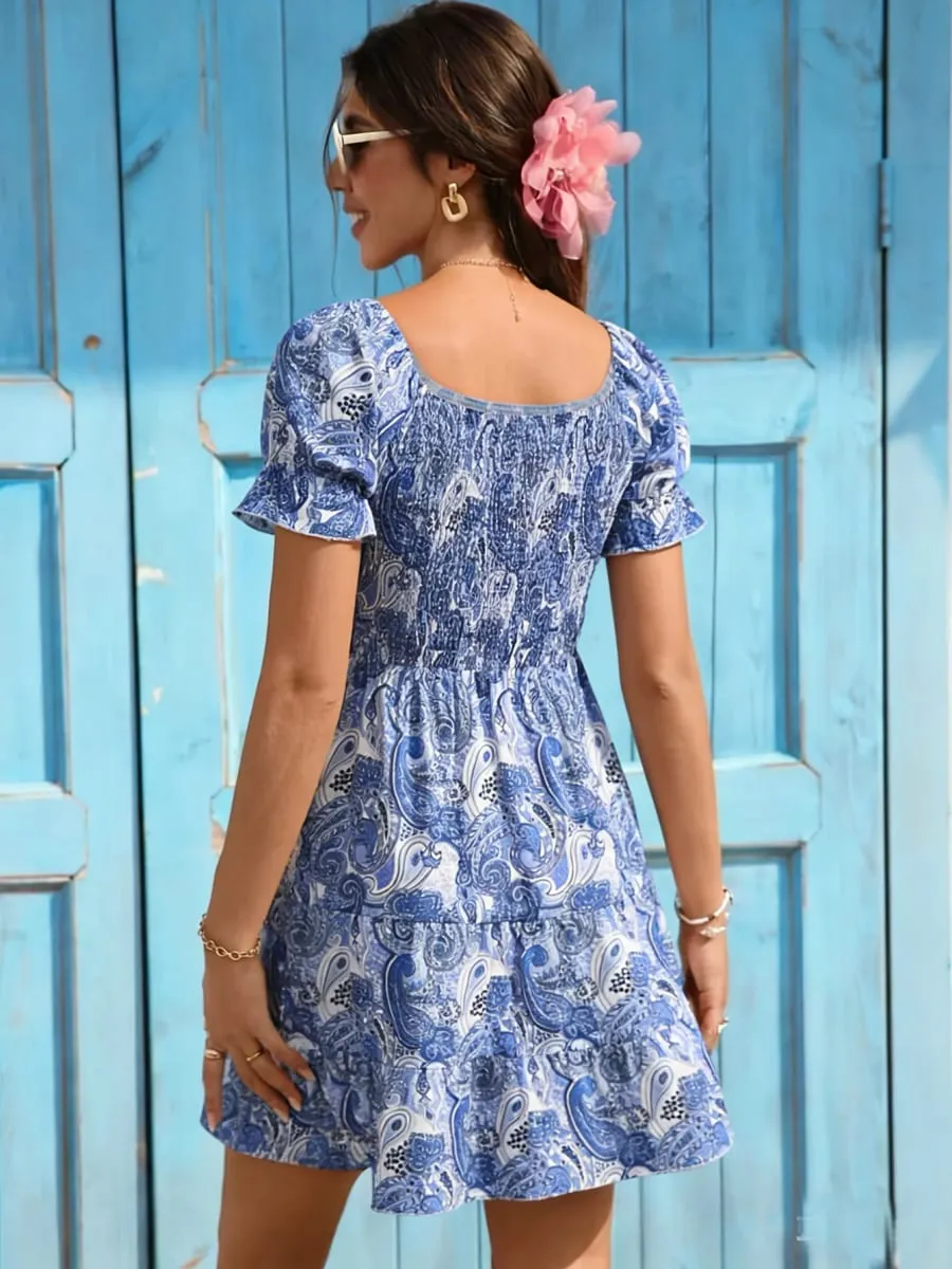 Women's Casual Dresses Square Neck Paisley Print Smocked A-line Dress Boho Dress Spring Summer Beach Date Cute Vacation Dress