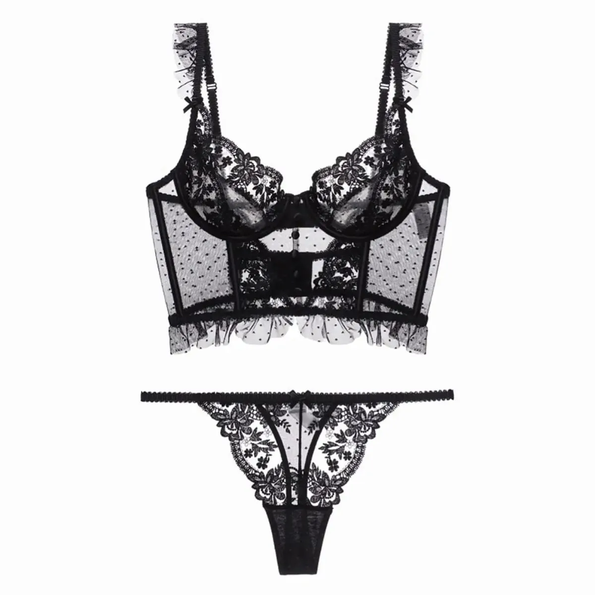 Kvinder Lingeri Sæt 2-delt bodysuit Komfortabel Push up BH BH Trusse Sæt med Blomster Blonde BH til Bryllup Daglig Brug Nattøj