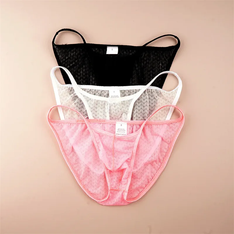 Mesh Nylon Pink Underwear for Men Solid Color Breathable Summer Cool Male Bulge Pouch Briefs Ultra Thin Sexy Plus Size Panties