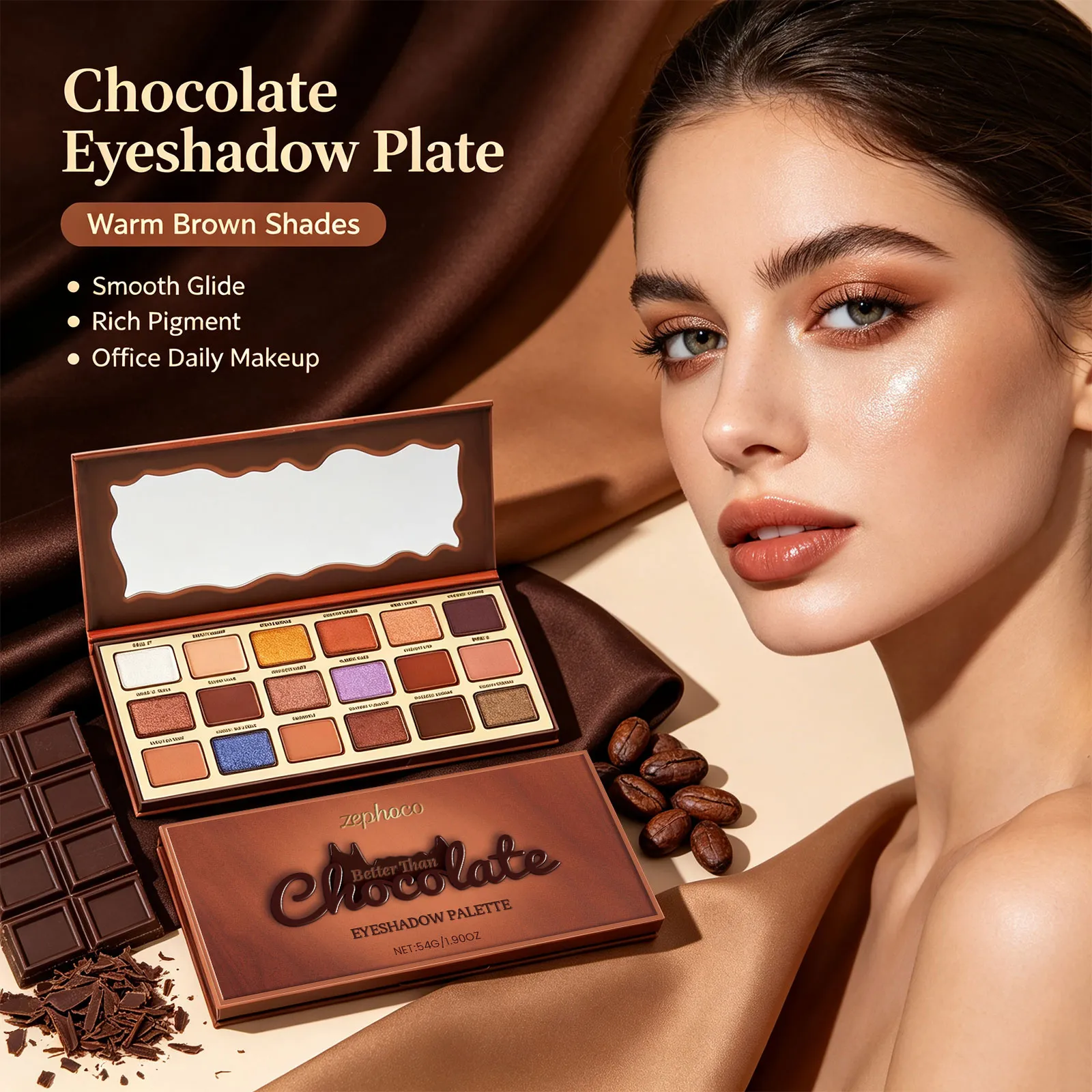 18 Color Chocolate Style Eyeshadow Palette Earth Colored Highlight Cool Tone Long Lasting Pigmented Eyeshadow Eye Makeup — image 4
