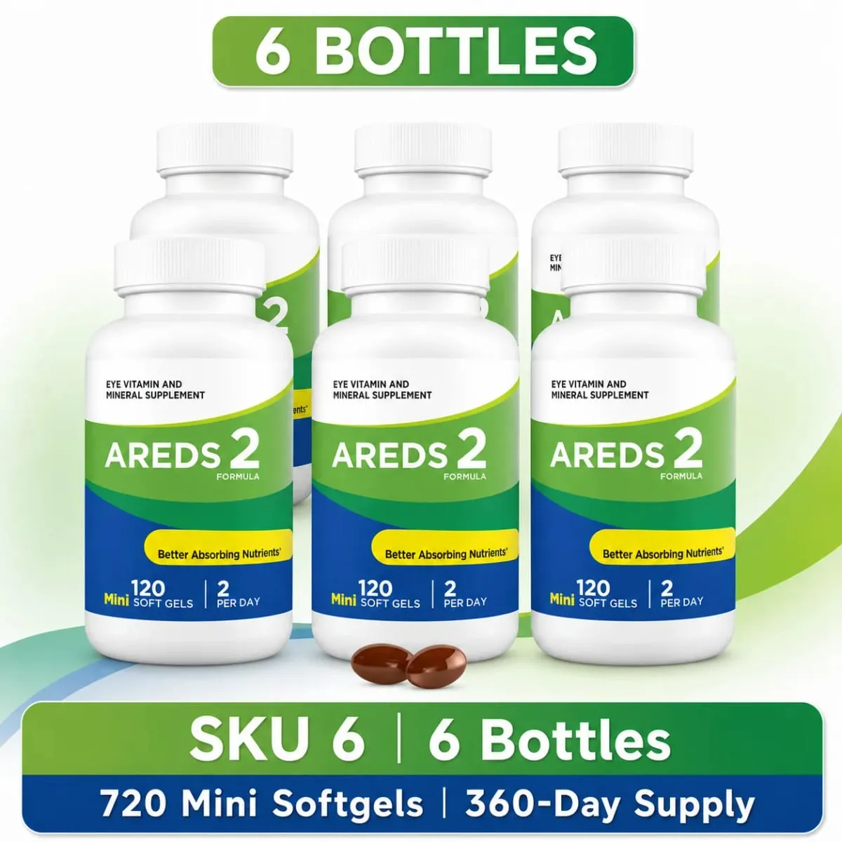 2 Formula Eye Vitamin Supplement with Lutein Zeaxanthin Vitamin C E Zinc & Copper 120 Mini Softgels for Vision Health
