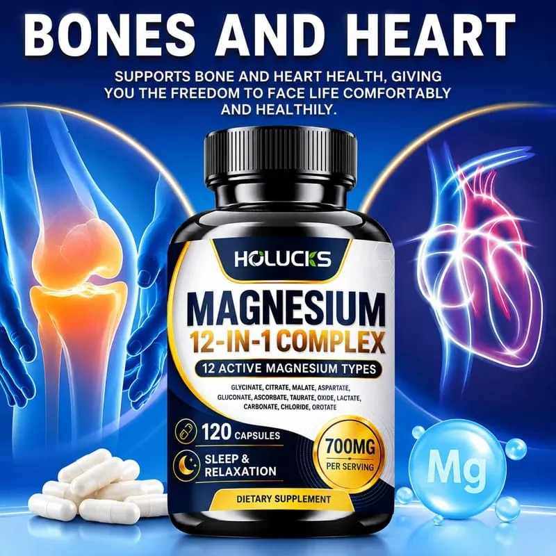 Magnesium 12-IN-1 Complex Capsules - Bone & Heart Health Supplement Sleep Support Muscle Relaxation Stress & Anxiety Relief