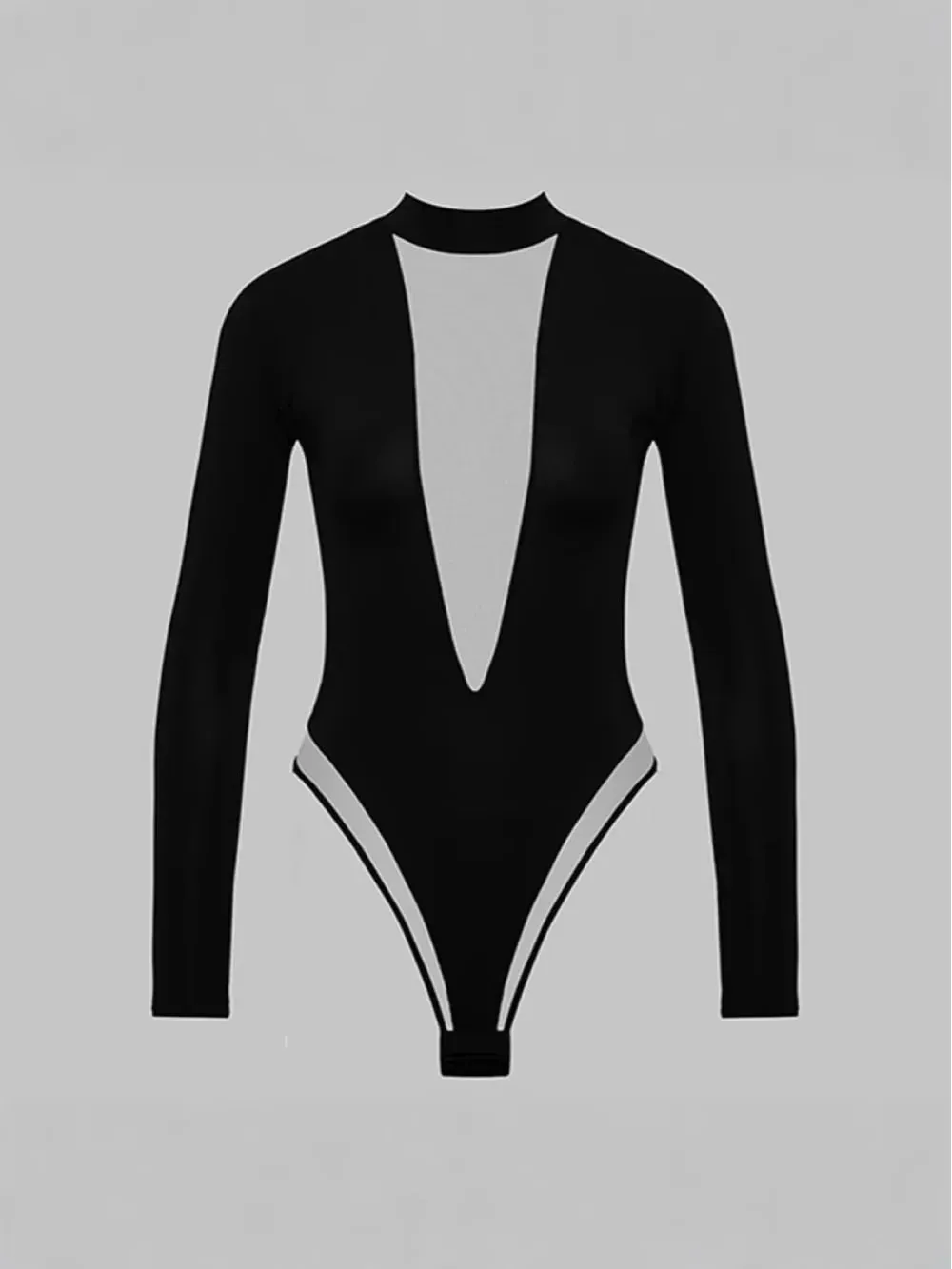 2026 new deep V perspective mesh splicing long sleeved black jumpsuit sexy spicy girl outfit party date niche trend fashion ins