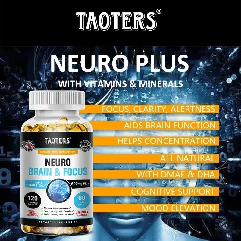 Memory Focus Clarity Energy Brain Supplement – Nootropní Brain Booster Vitamíny DMAE A C D E B1 B2 B3 B5 B6 kapsle — image 6