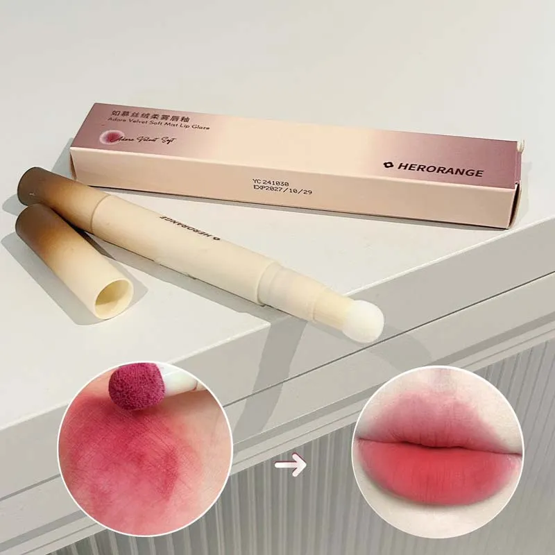 Mousse Velvet Matte Lip Tint Sponge Tip Design Creamy Non-Dry Texture Soft Foggy Finish for Natural Daily Lip Makeup