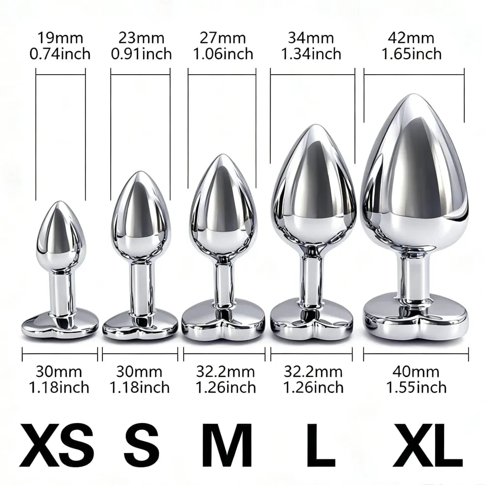 5 Sizes Metal Anal Plug Set with Heart Base Smooth Prostate Massage Butt Plug Sex Toys for Men Women Couples