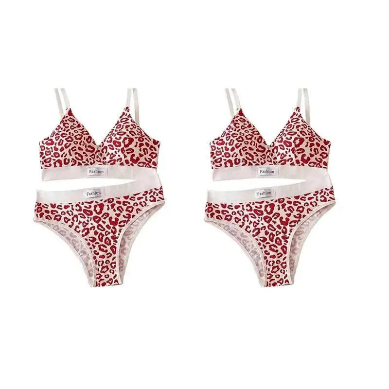 1/2/3set Women V-Neck Bra And Panties Set Low Waist Panties Female Sexy Lingerie Set Leopard Print Cotton Bra Sport Underwear