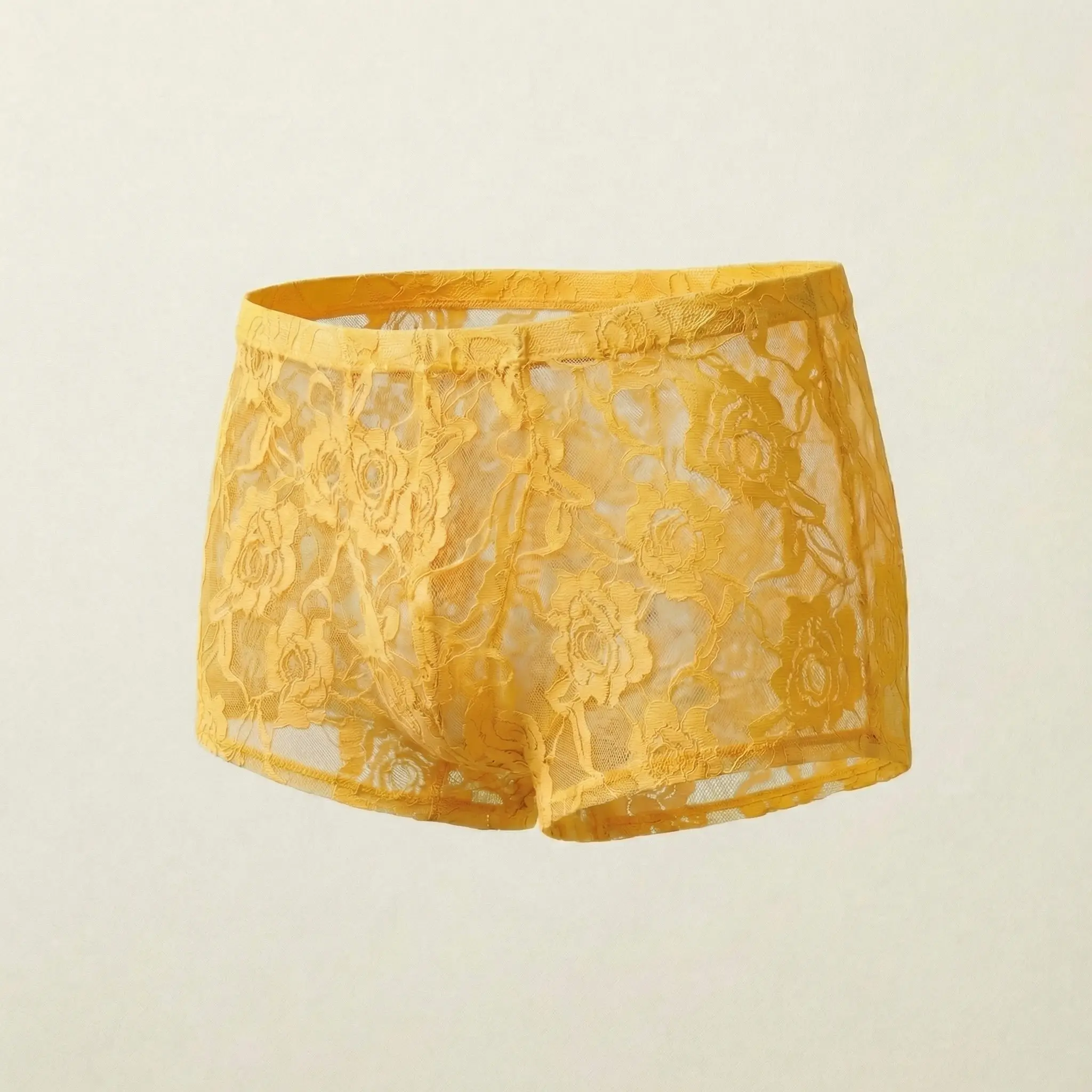 1Pc Men's Fashion New Design Sexy Lace Embroidery, High Elasticity Transparent Lace Flat Corner Underwear, Sexy, Ice Silk