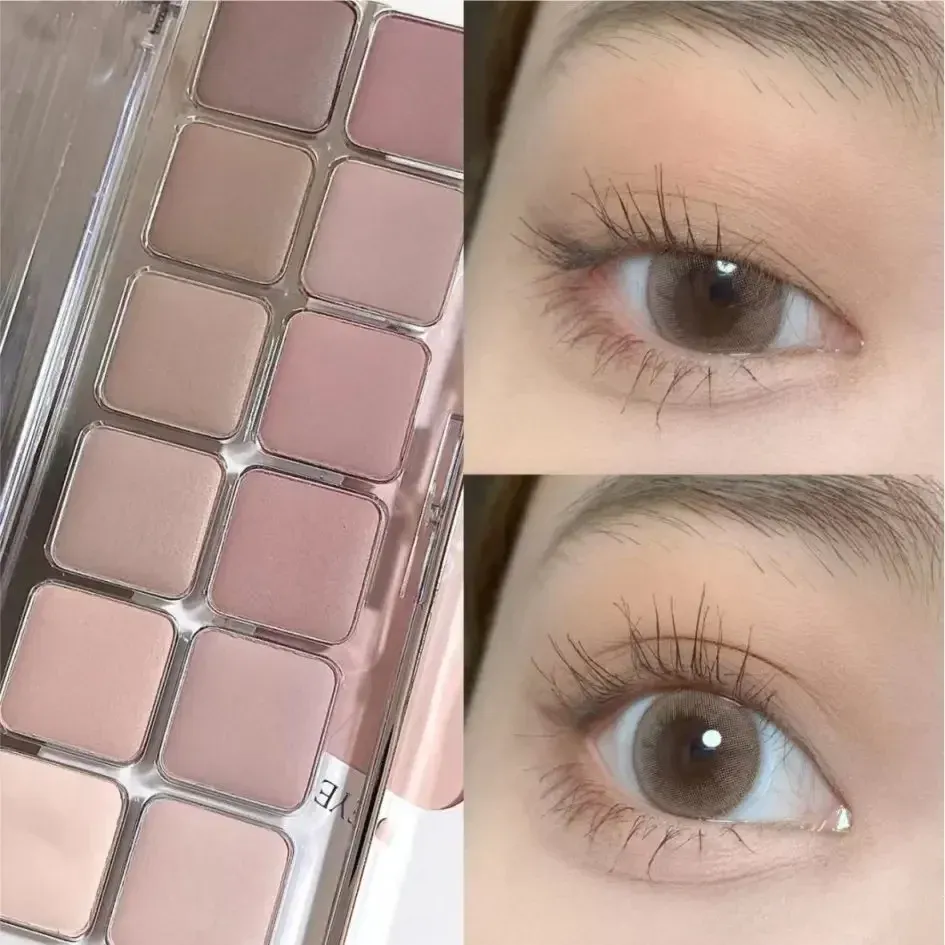 Paleta de sombras de baixa saturação, 12 cores, todas foscas, chá coreano, damasco, maquiagem diária, sombras de longa duração