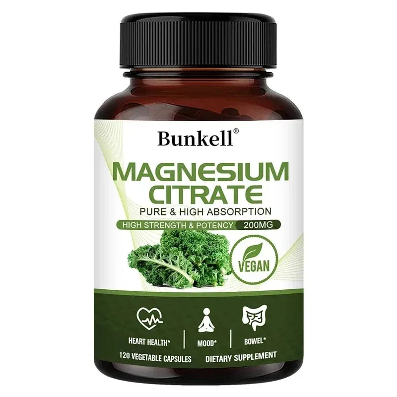 Magnesium Citrate Capsules 200 Mg - Maximum Absorption for Muscle Nerve Bone and Heart Health Gluten Free Non-GMO