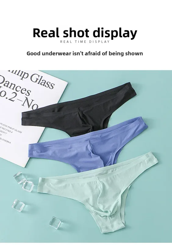 Sous-vêtements pour hommes, demi-hanche, petit Triangle, taille basse, Sexy, jeunes hommes, slip en soie glacée, sans couture, culotte d'été légère et respirante