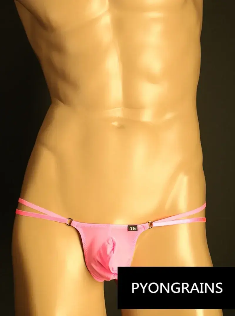 Erkekler Ayarlanabilir Metal O-Ring Çift Ince Askı Bikini Külot Alçak Ipeksi Buz Ipek 3D U Dışbükey Kese Seksi Erkek iç çamaşırı
