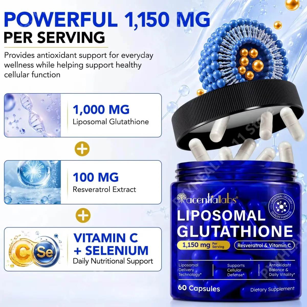Liposomal Glutathione Capsules with Resveratrol Vitamin C for Antioxidant Defense Immune & Cellular Support 60 Capsules — image 2
