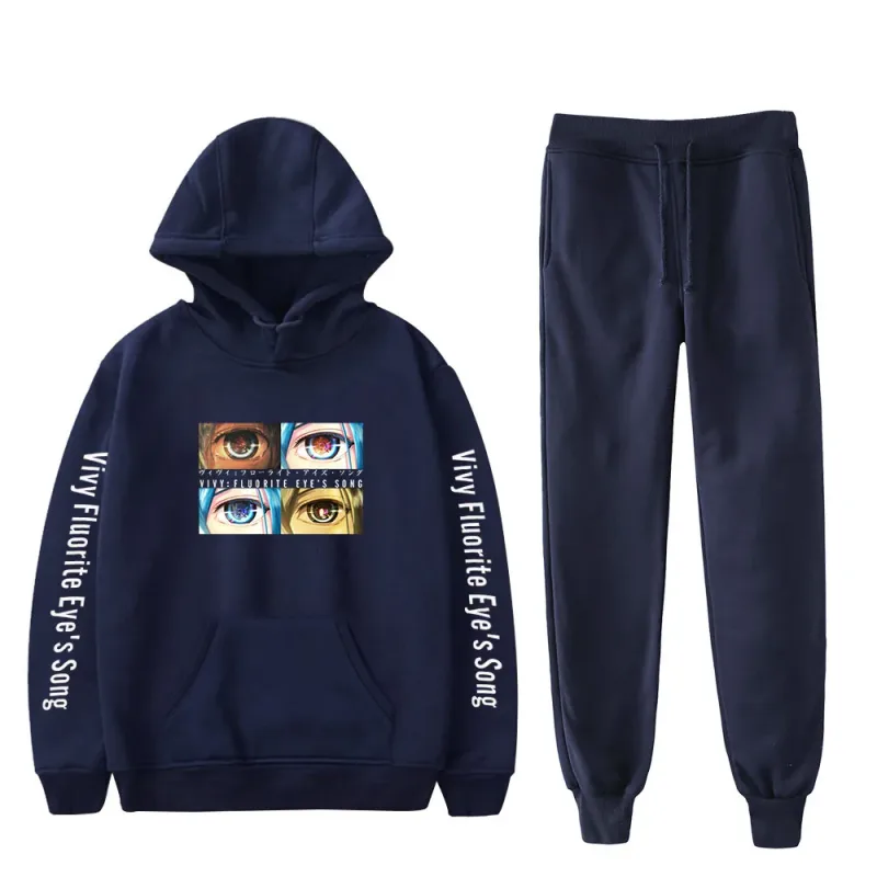 Harajuku Comfortable Vivy Fluorite Eye's Song Print Sweatshirt Sweatpants Hoodies+ Trousers Suit Boys/Girls 2 Piece Set Clothes