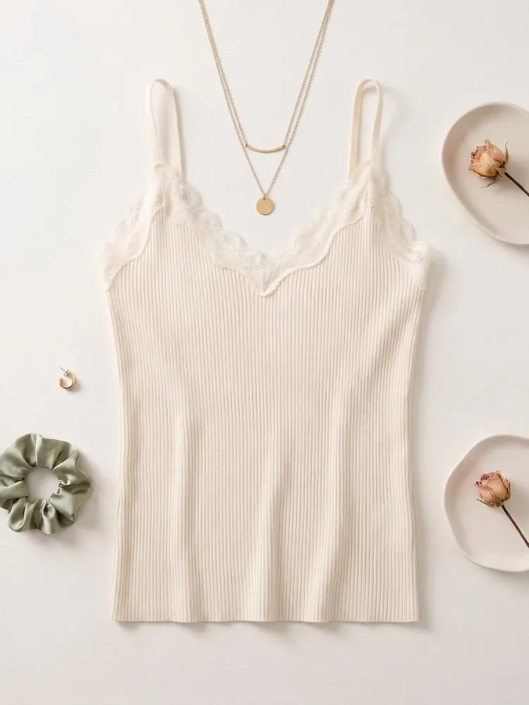 Summer 2026 Coquette Y2k Clothes Korean Lace Women Tank Top Cute Camis Sexy White Crop Top Female Sleeveless Black Vest