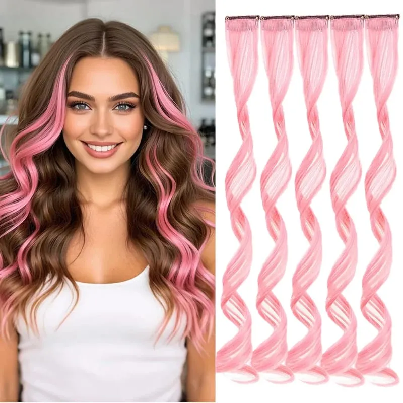 Colorful Hair Extensions Wavy Accessories Party Highlights Clip on Synthetic Rainbow Wigs Children's Favorite Gift (5 pieces )