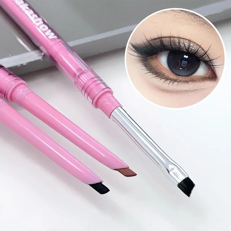 Double-headed Natural Black Eyeliner Gel with Brush Smudge-Proof Waterproof Creamy Smooth Rose Pink for Brows & Under Eye Makeup