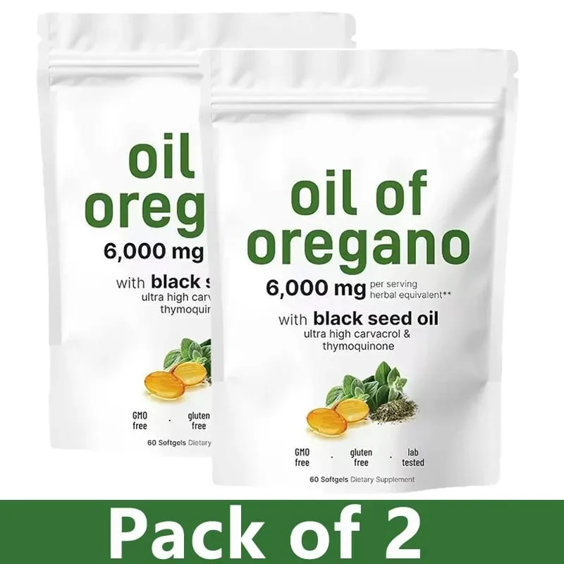 Oil of Oregano Softgels with Black Seed Oil 6000mg - Oregano Oil Capsules for Immune & Digestive Support - Non-GMO Gluten-Free