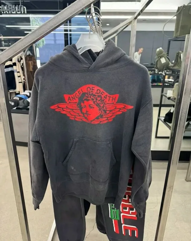 26FW SAINT x Ber B J Co-brand Big Logo Printed Women Men Washed Hooded Sweatshirt Hoodies Vintage Distressed Men Casual Hoodie