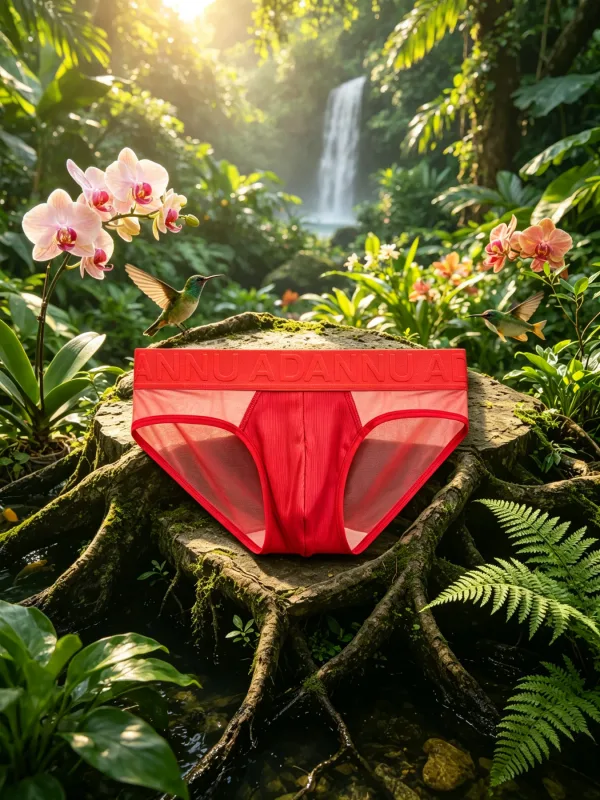Low Rise Mens Triangle Underwear Side Mesh Panel Vertical Grain Material 3D Contour Pouch Embossed Letter Wide Elastic