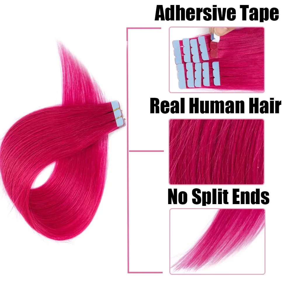 Colored Pink Mini Tape in Human Hair Extensions Invisible Seamless Tape in Hair 10pcs Pink Red Green Purple Blue Mini Tape Hair — image 4