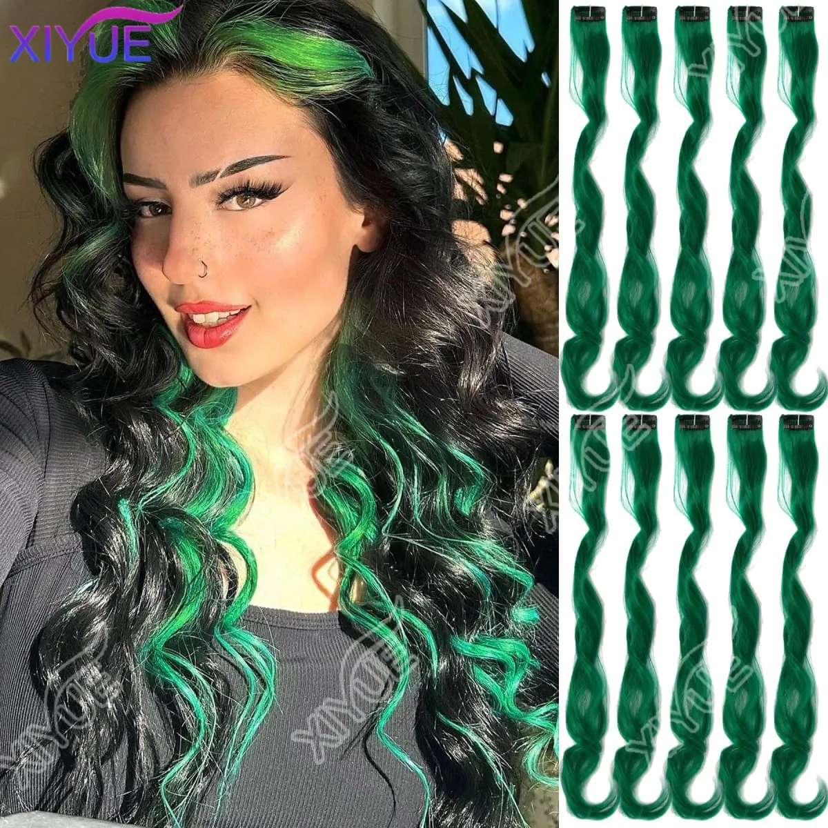 10Pcs Clip In Hair Clip In Wave Curly Hair Purple Red Wavy Hair With Clip In Hair Extension Synthetic 20inch Halloween Christmas
