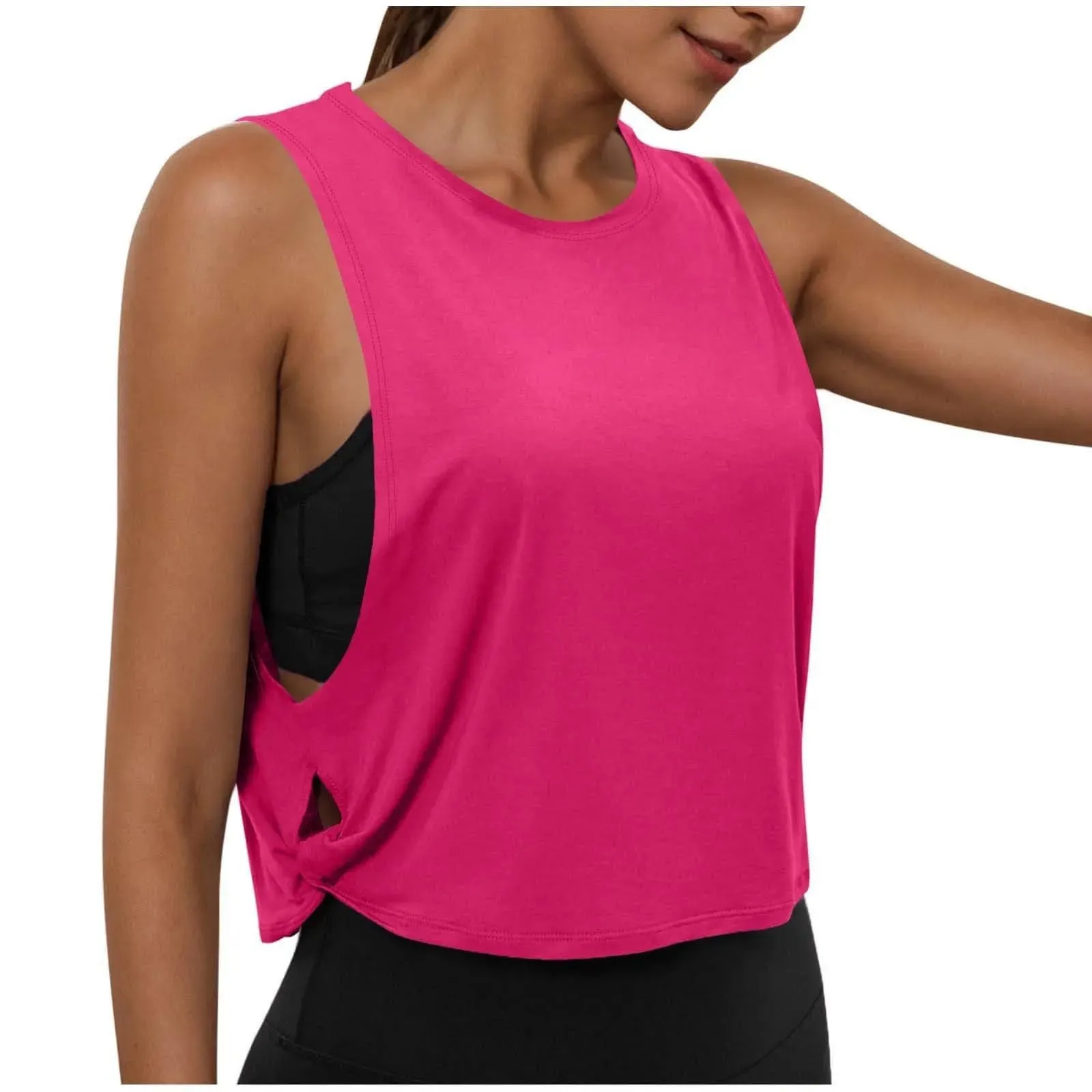 Women Sleeveless Yoga Tops Athletic Vest Breathable Blouse Cover Up Gym Workout Cool T-Shirt Running Short Tank Crop Top