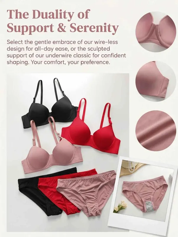 3 Set Multi Color Lingerie Set Women's Bra And Panty Set 3/4 Cup Push Up Bralette adn Briefs 6 Pcs B6005