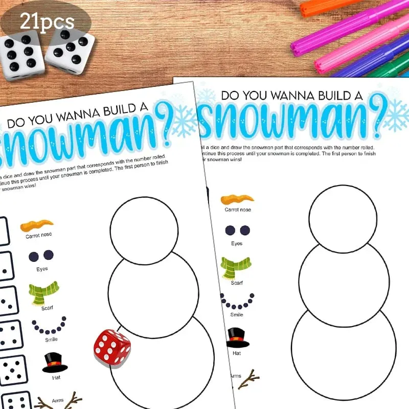 21pcs Christmas Roll a Snowman Game Cards Dice Rolling Game Set Snowman Drawing Game Family Party and Holiday Party Game — image 3
