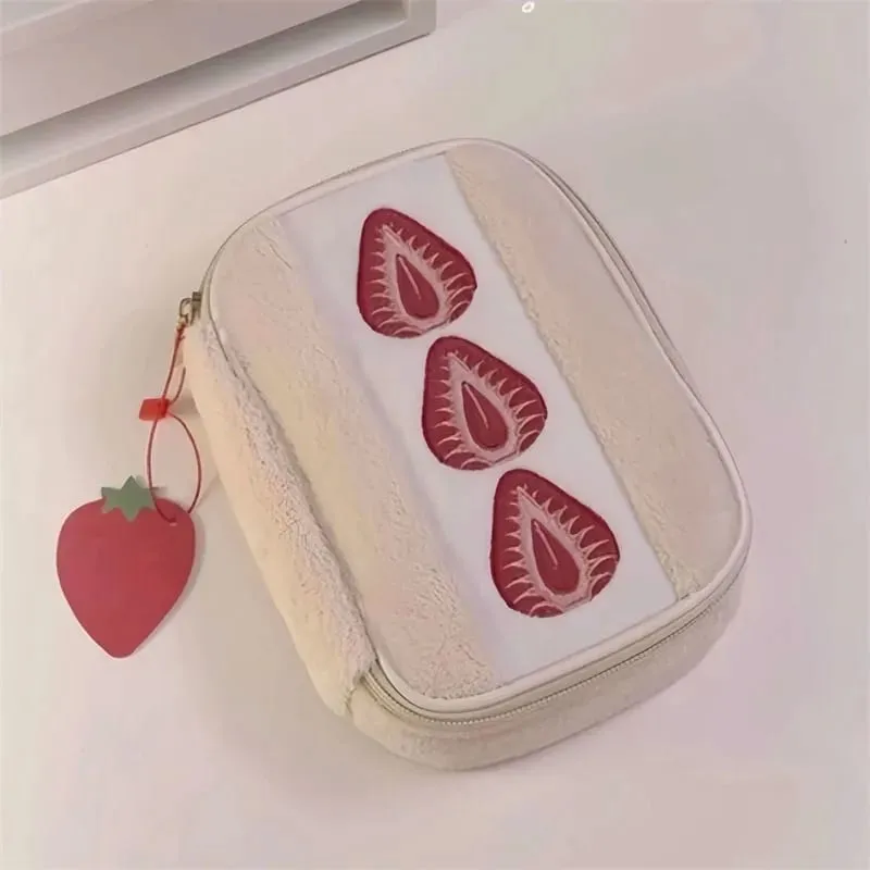 Strawberry Sandwich Cosmetic Tools Bag Large Capacity Makeup Brushes Lipstick Storage Bag Multi-Functional Comestic Organizer — image 3