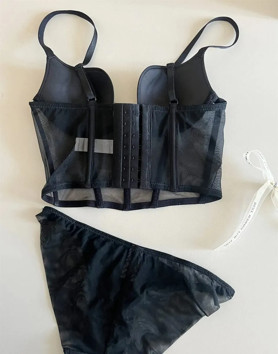 Sexy black fishbone bra underwear with steel ring top support lingerie bra set gathering women large size bralette