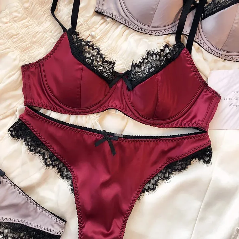 Sexy krajkové tenké košíčkové spodní prádlo pro ženy Sada francouzských podprsenek Push Up Vysoce kvalitní hedvábná tkanina Pohodlné prodyšné spodní prádlo Intimní souprava