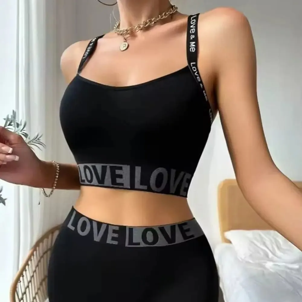 1Set Casual Letter Women Seamless Bra Set V-Neck Breathable Lingerie Set Elastic Comfortable Sport Brassiere — image 5