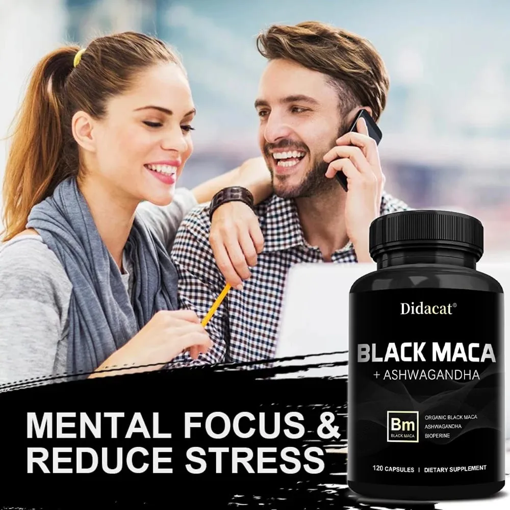 Organic Black Maca + Ashwagandha - High-concentration Black Maca Capsules for Men Supporting Strength Endurance and Vitality