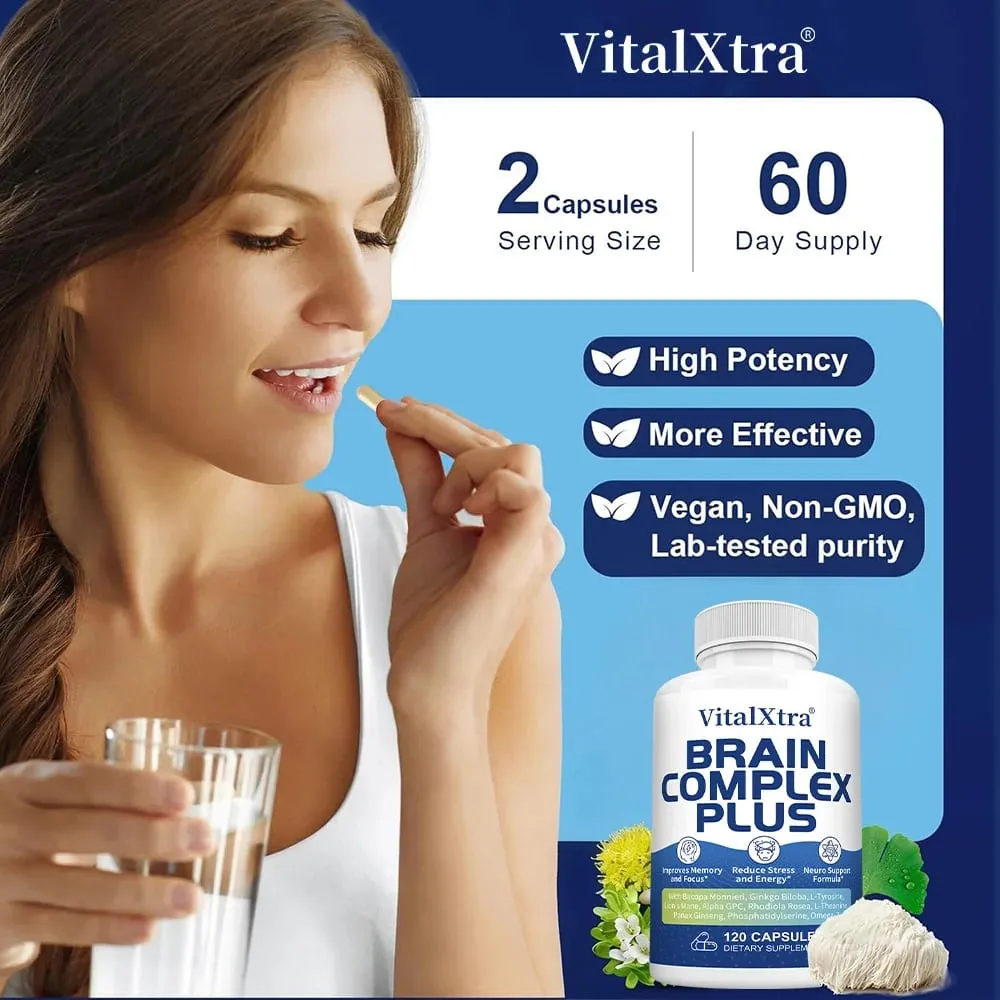 Brain Supplements for Memory and Focus with Bacopa Monnieri Lion's Mane Ginkgo Biloba Mental Clarity & Cognitive Support