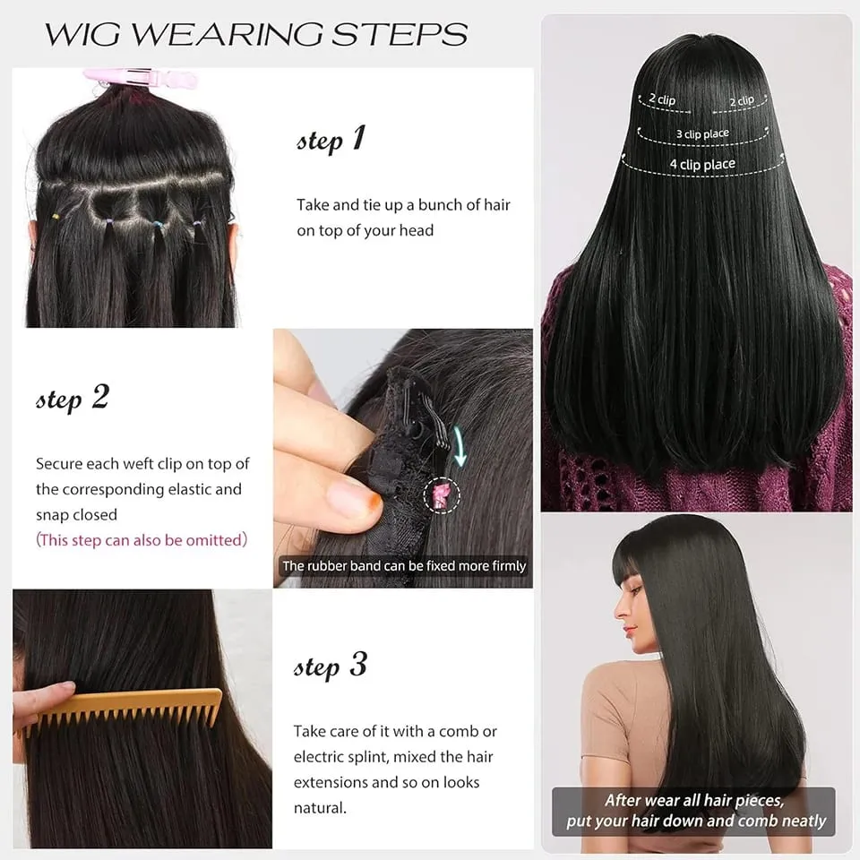14inch Synthetic Wig Four-Piece Straight Hair Extension Wig BB Clip Style Suitable For Women Christmas New Year Carnival Music