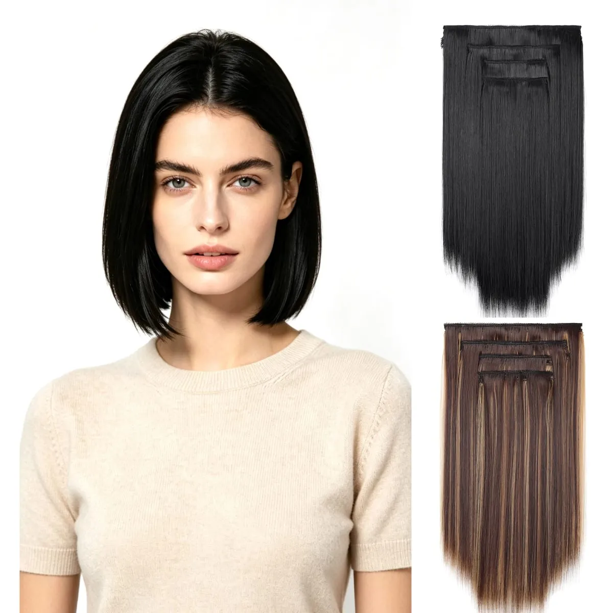 12 Inch Straight Clip In Hair Extensions 4Pcs/set Full Head Short Synthetic Highlight Hair Extensions For Women