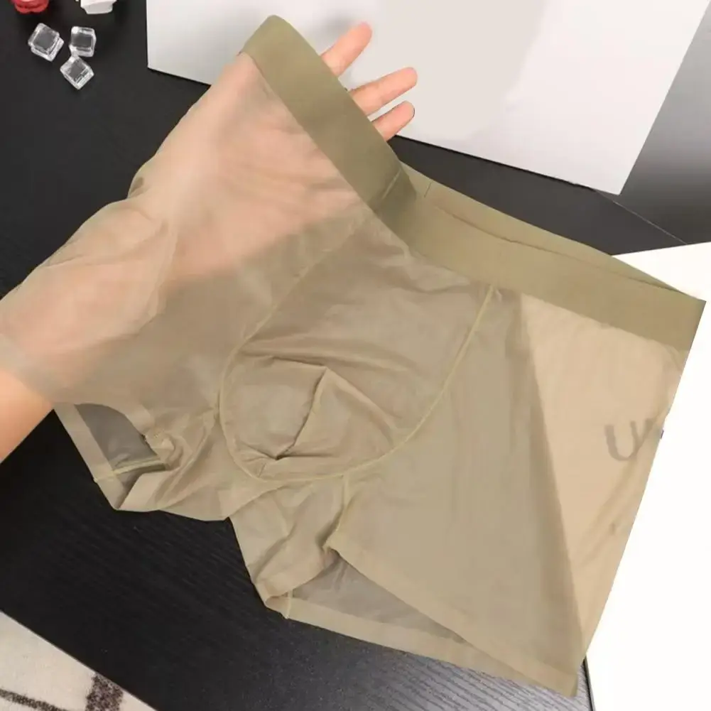 Boxer Transparent léger pour hommes, sous-vêtements élastiques, taille moyenne, convexe en U, short à Perspective fine, culotte sans couture