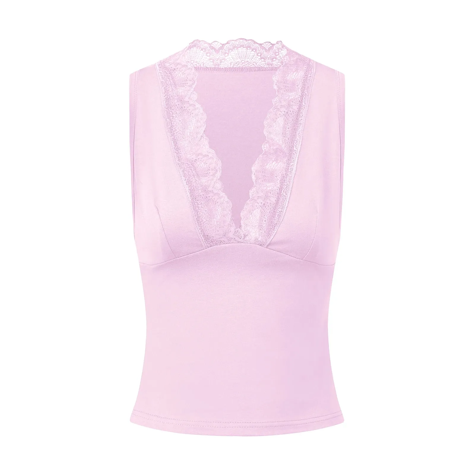 Women Summer Lace Splice Sexy Sling Sleeveless Tanks Tops Fashion Deep V Neck Elegant Casual Slim Camisole Vest Streetwear