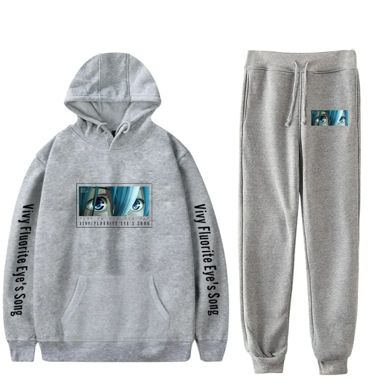 Harajuku Comfortable Vivy Fluorite Eye's Song Print Sweatshirt Sweatpants Hoodies+ Trousers Suit Boys/Girls 2 Piece Set Clothes