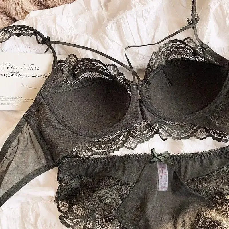 French Pure Lace Bralette Petite Melltartó szett AABB Cup eltávolítható pántokkal és vékony push up betétekkel Puha aládrót szexi női