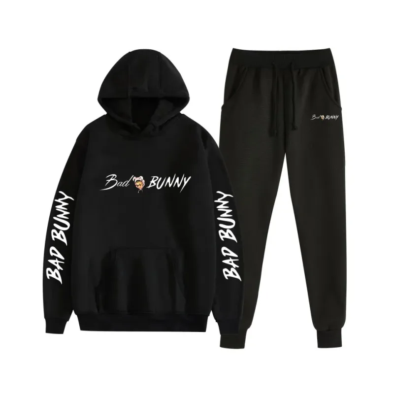 Harajuku Comfortable bad bunny Print Sweatshirt Sweatpants Suit Women's Hoodies+ Trousers Suit Boys/Girls 2 Piece Set Clothes